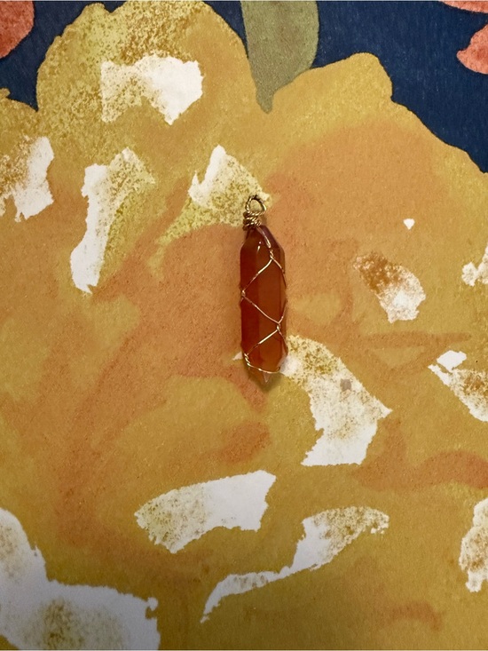 Jewelry - Carnelian Double Point Crystal Pendant Gold Tone Wire Wrapped Orange Gemstone